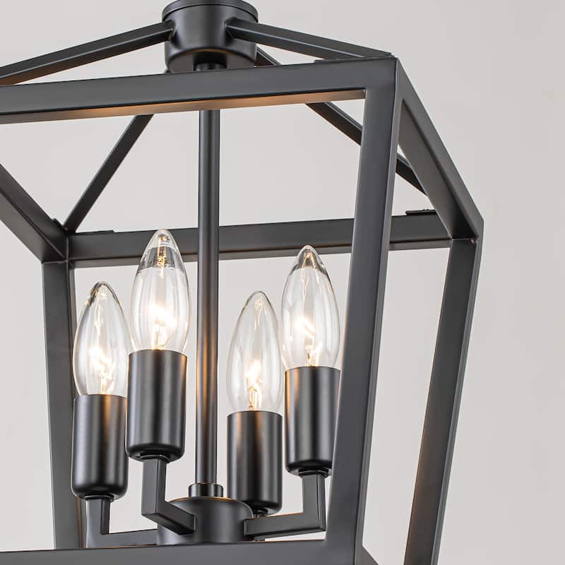 Starsky Mid-Century Modern Farmhouse 4 Light 14in Traditional Ceiling Light Geometric Lantern Chandelier