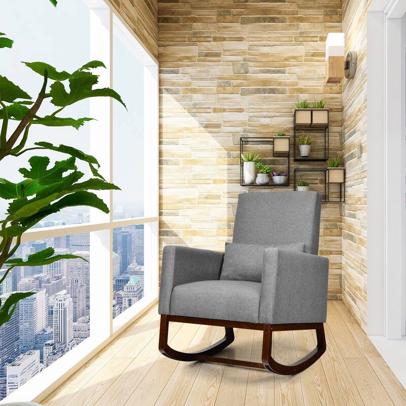 2-in-1 Fabric Upholstered Rocking Chair with Pillow-Beige - 28" x 31" x 40"