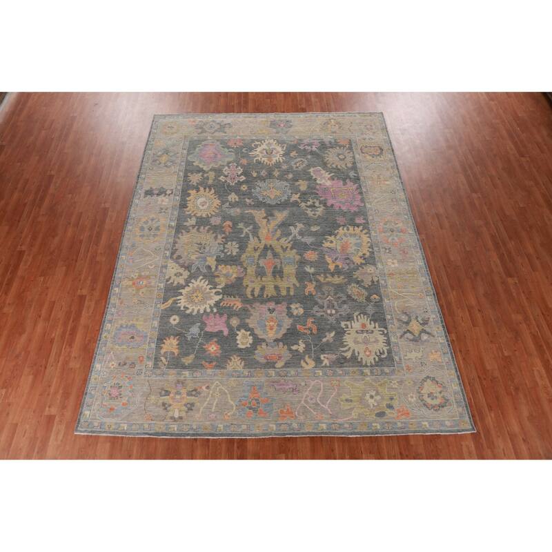 Hand Knotted Oriental 100% Wool Carpet Transitional All-Over Greys & Charcoal Oushak Area Rug - 11' 10'' X 8' 9''