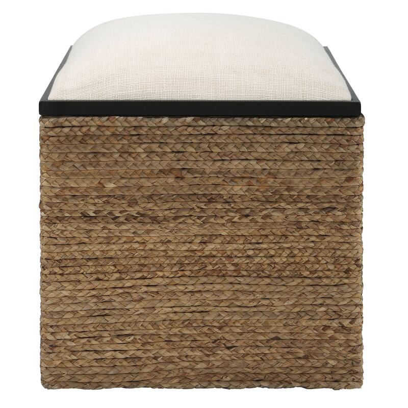 Straw Braided Storage Accent Stool - 22" - Brown and Beige