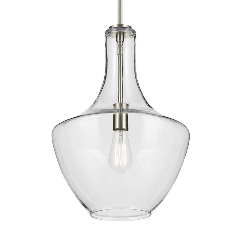 Kichler Lighting Everly 19.75 in. 1-Light Brushed Nickel Bell Pendant Light with Clear Glass