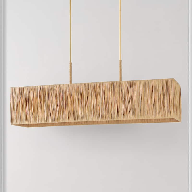 SAFAVIEH Lighting Hanke Extendable Pendant - 40 In. W x 12 In. D x 18-48 In. H - Natural/Gold - 40Wx12Dx48H