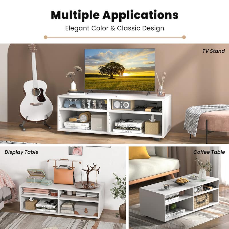 Gymax Media Console Entertainment Center 4-Cubby TV Stand Cabinet w/