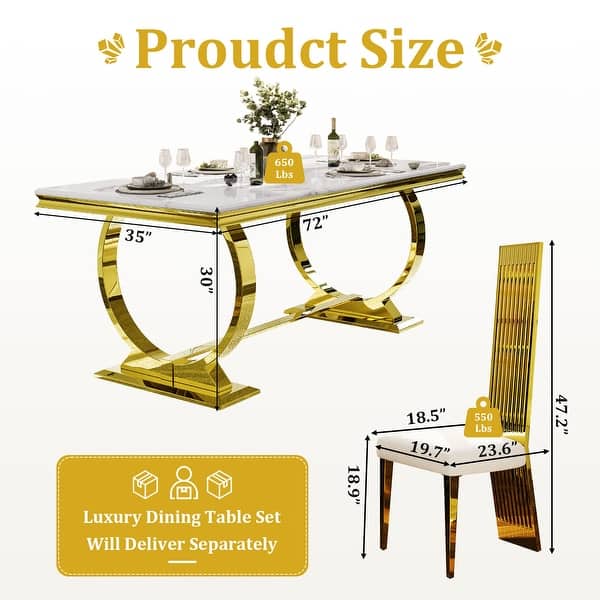 dimension image slide 1 of 6, Luxurious Dining Room Table Set with Buttons Tufted Velvet Dining Chairs