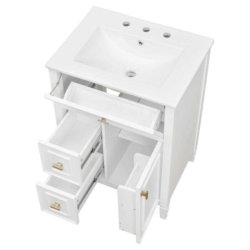 Roomfitters 24" Bathroom Vanity with Sink, Solid Wood Frame, Flip Drawer, 2 Side Drawers & Adjustable Shelf