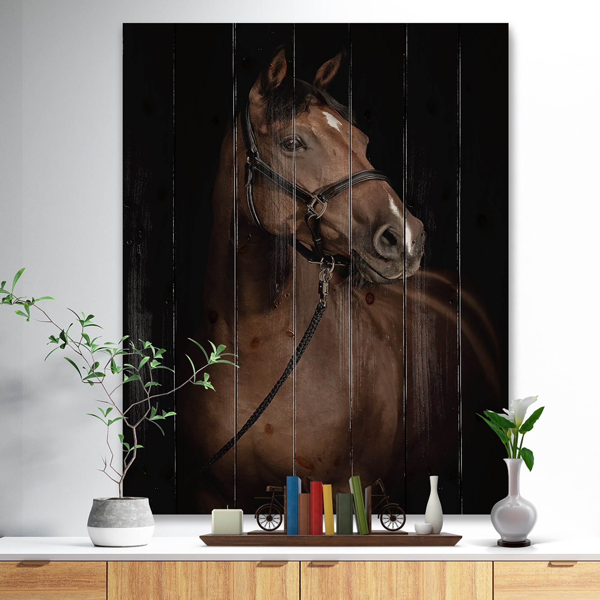 Designart 'Horse Portrait' Traditional Wood Wall Art Dundefinedcor  Natural Pine Wood Bed Bath  Beyond 36738728