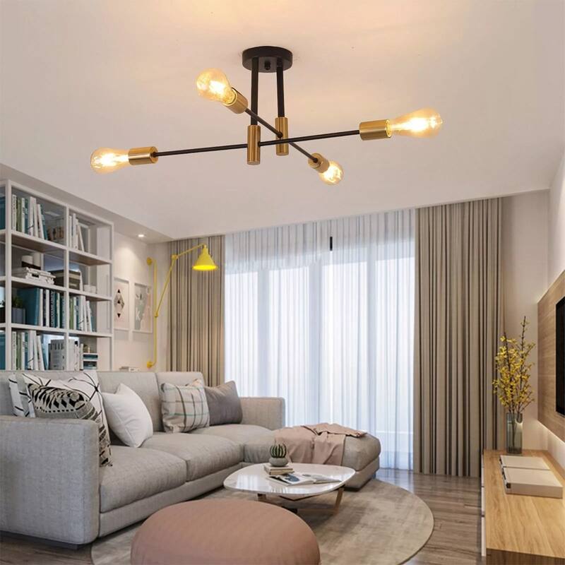 Sputnik Chandelier Lighting Pendant Ceiling 6 Light Fixture Semi Flush - 32" x 13"