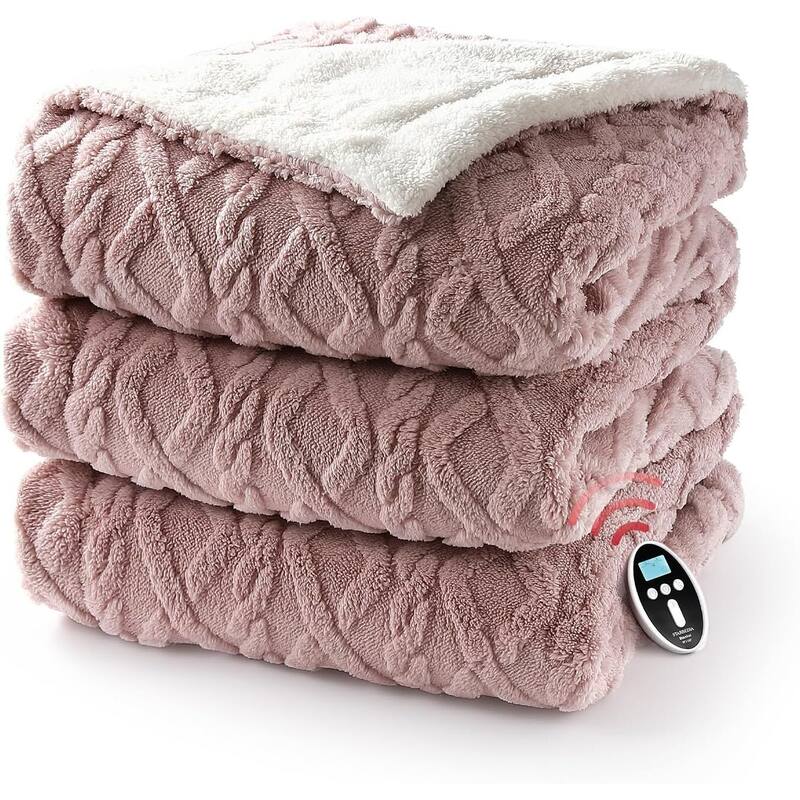Dual Control Tufted Sherpa Electric Heated Blanket, Pink - 90"x100"