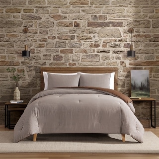 Eddie Bauer Harrison Houndstooth With Solid Brown Reverse Comforter (3 Piece Set)