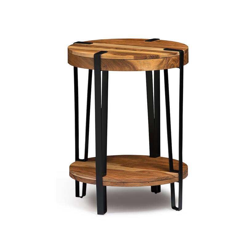 Ryegate Natural Solid Wood with Metal Round End Table
