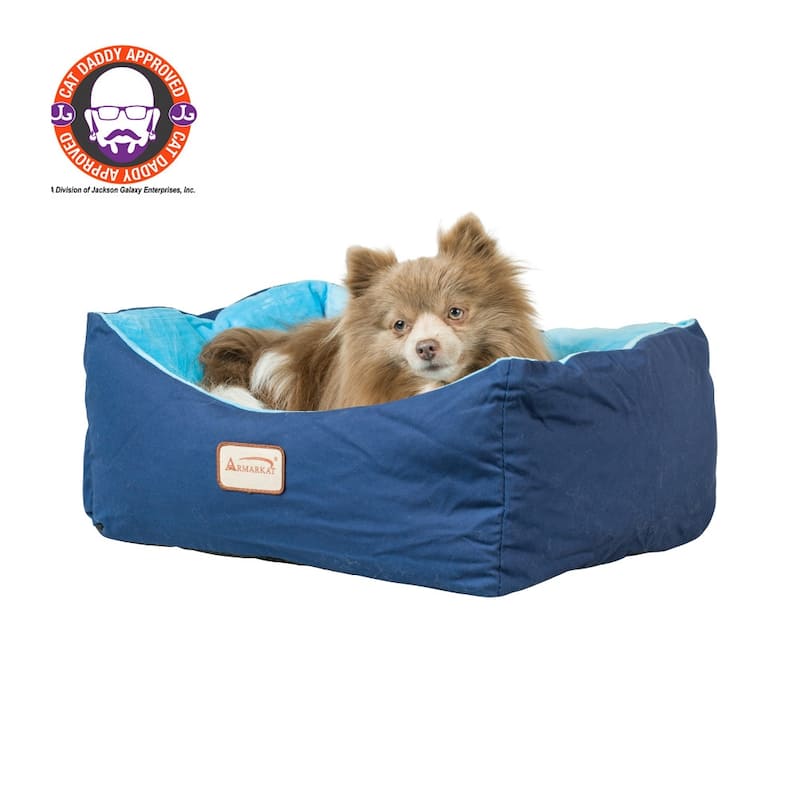 Cat Bed, Small Pet Bed, Navy Blue/Sky Blue - 18"L x 14"W x 8"H