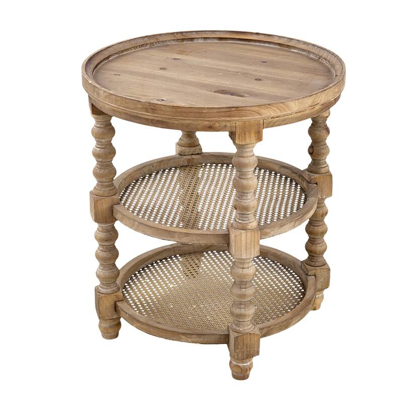 Wood Round 3-Tiered End Table with Legs