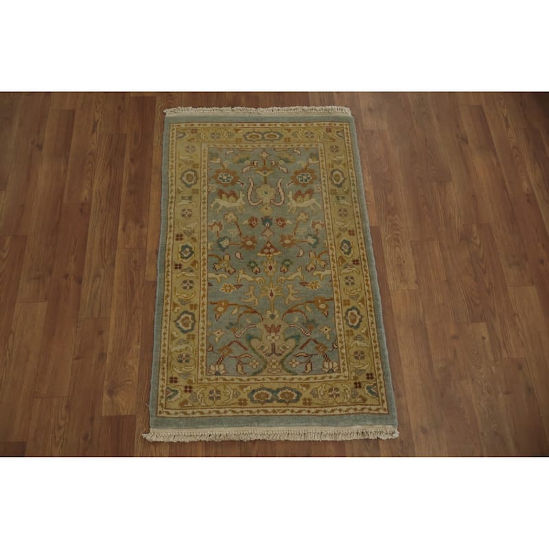 Hand Knotted Oriental 100% Wool Carpet Traditional All-Over Navy Blue & Blues Ziegler Area Rug - 3' 2'' X 2' 0''