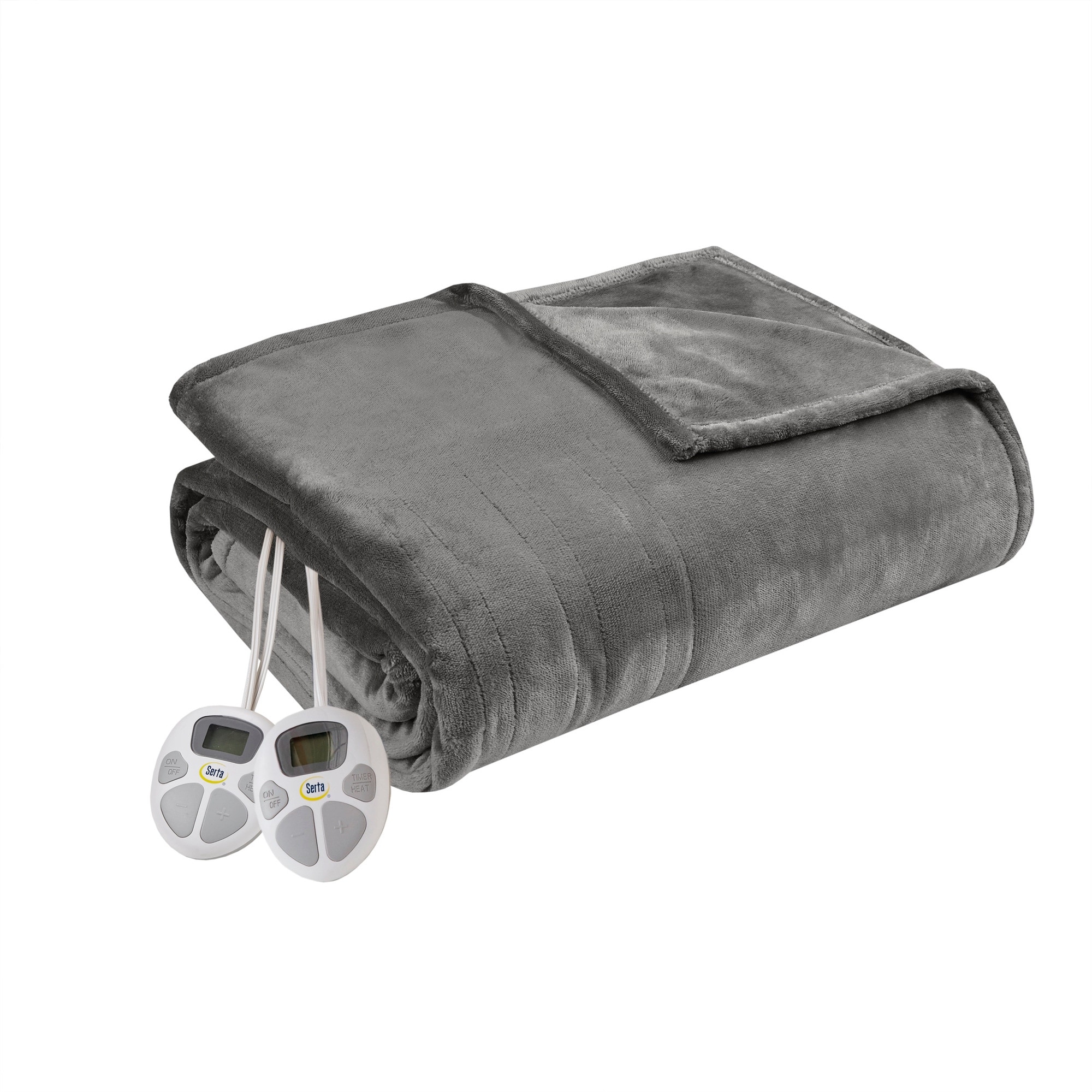 Serta Plush Heated Queen Blanket In Dark Grey