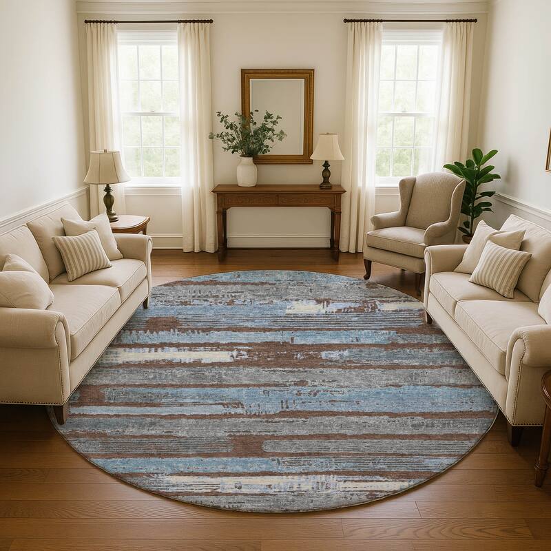Premium Washable Super Soft Abstract Stripes Mayfield Rug - Chocolate - 8' x 8'