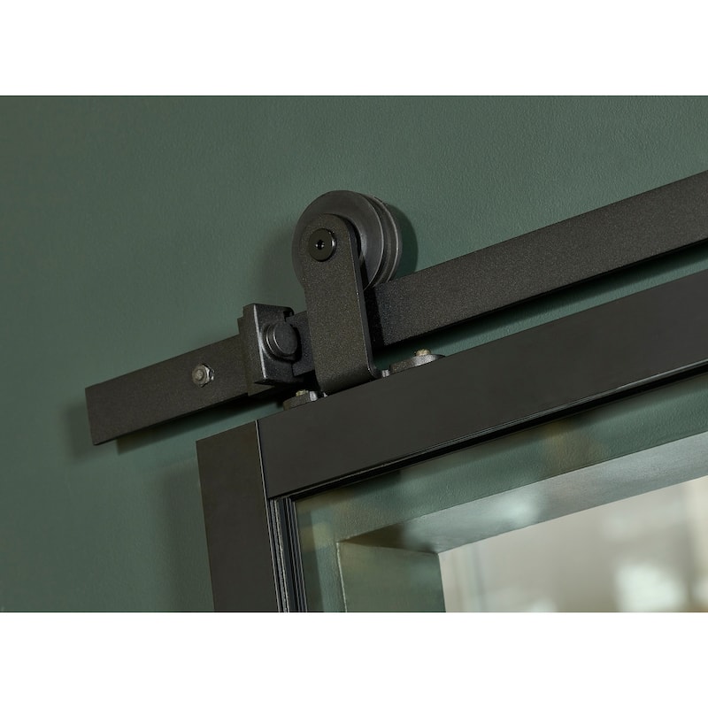 Pinecroft French Glass Barn Door Kit with Black Frame and Clear Glass 42" x 84"