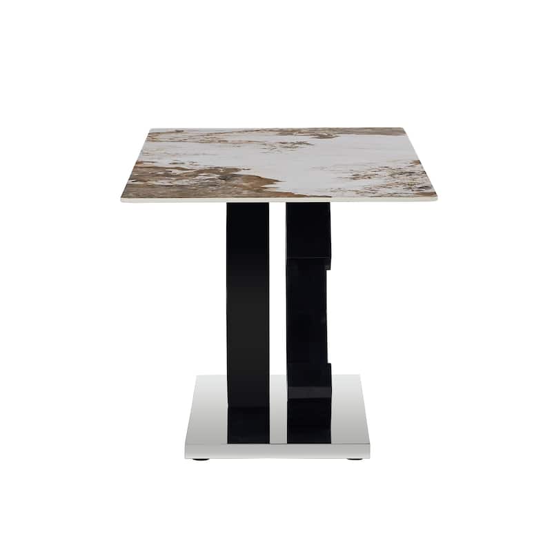 Roomfitters Rectangular Dining Table for 6-8 with Patterned MDF Top and OC Metal Frame for Home or Office, White+Black