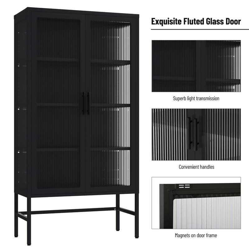61.02"H Modern Display Sideboard Buffet with Adjustable Shelves, Anti-Tip Kit, Tempered Glass Doors