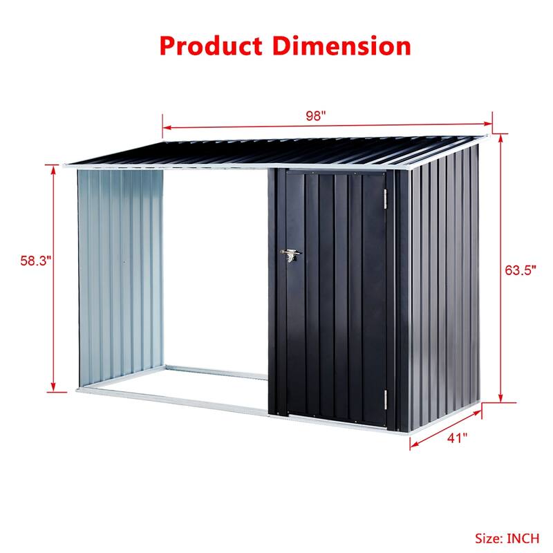 2-in-1 Galvanized Steel Utility Outdoor Storage Shed w/Log Holder