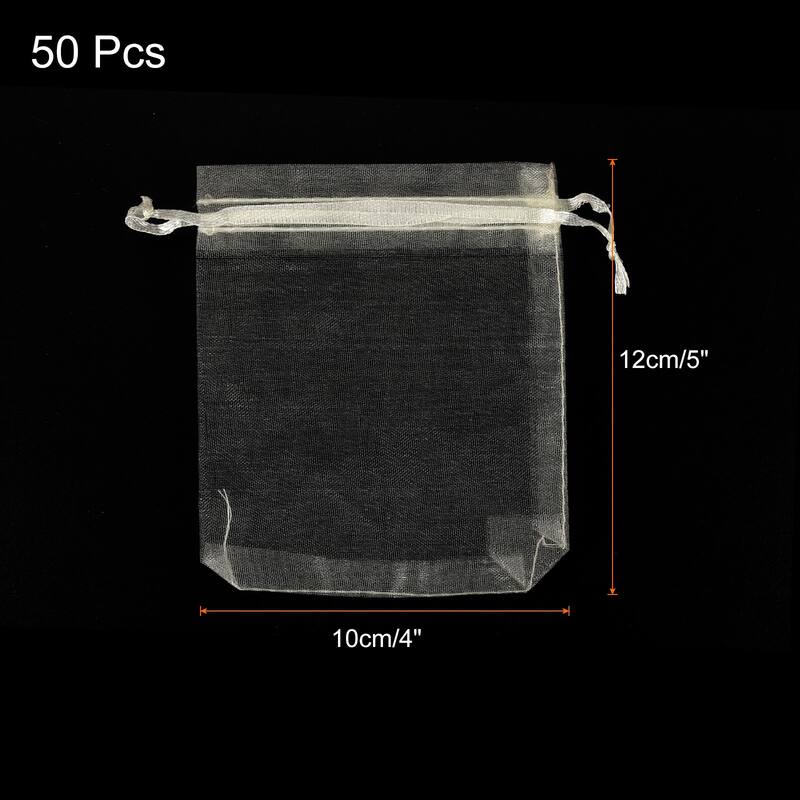 50pcs Organza Bags Drawstring Favor Pouches Sheer Mesh Bag for Wedding - Cream White - 4 inch x 5 inch
