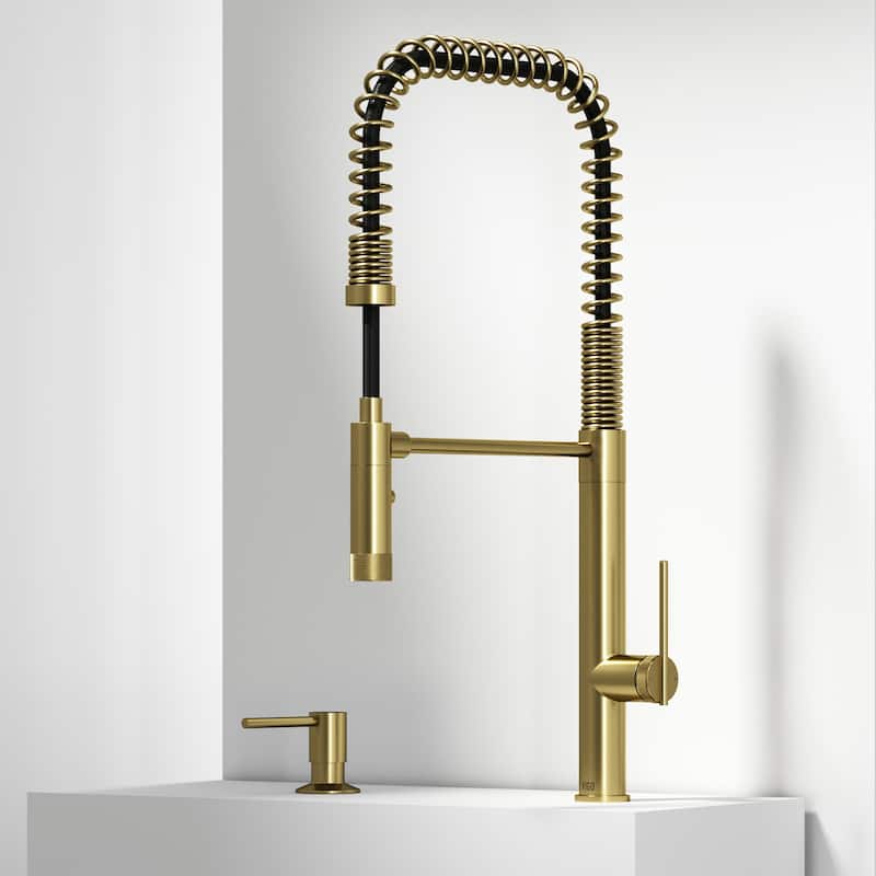 VIGO Sterling 23" H Single Handle Pull-Down Sprayer Kitchen Faucet - With Soap Dispenser - Matte Brushed Gold