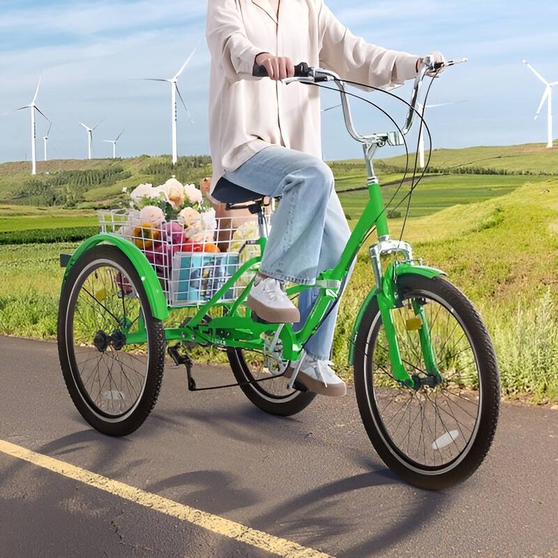 24-Inch Folding Adult Tricycle, 7-Speed Carbon Steel 3-Wheel Bike with Basket - 70.9 x 29.9 x 45.9 in