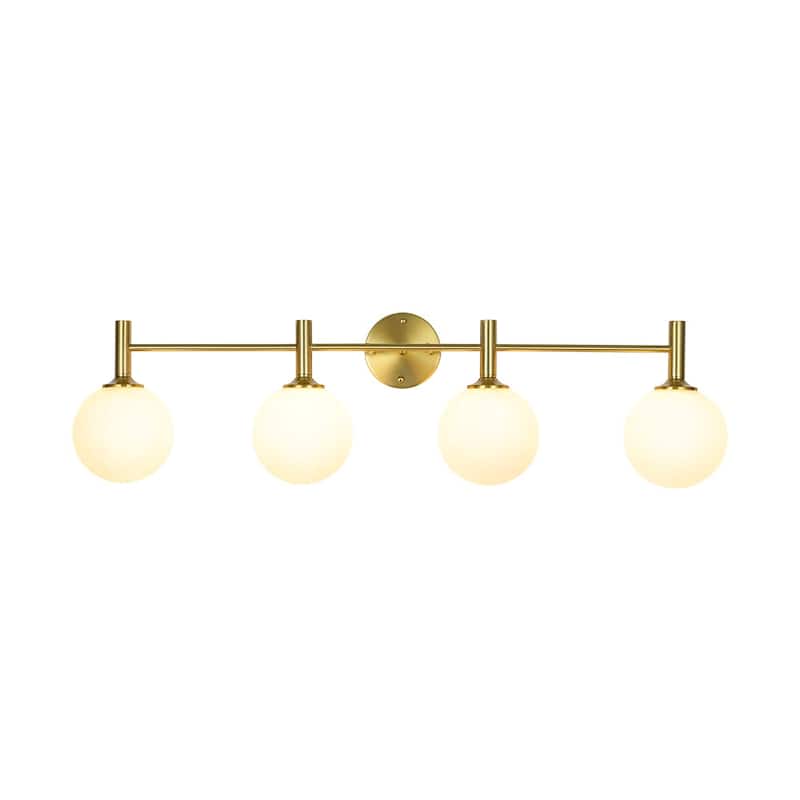 4-Light Brushed Brass Glass Globe Vanity Wall Lamp Bathroom Sconce