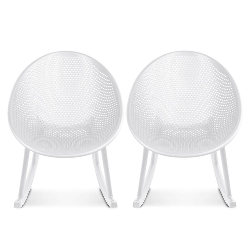 Patio Rocking Chairs | Oval Egg Shaped Lounge Rocker | All Weather Plastic | Modern Accent Side Chair for Indoor or Outdoor Use - White_2