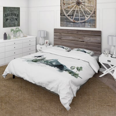 Designart 'Minimalistic Winter Mountains and Fir Forest II' Modern Duvet Cover Set