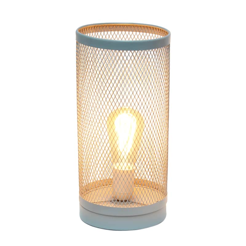 12.75" Industrial Mesh Cylinder Table Lamp, Modern Accent Lighting For Living Room, Entryway, Bedroom, Office, Black - GY