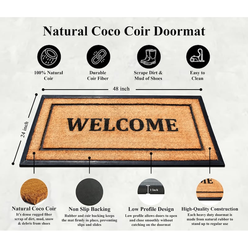 A1HC Entrance Door Mats, 24" x 48", Durable Large Outdoor Rug, Rubber Backed Heavy Non-Slip Welcome Doormat - 24" X 48"