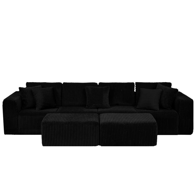 Modular U-Shaped Sectional Sofa,132-inch 4-Seater Chaise Lounge with Reversible Design, Striped Corduroy Fabric