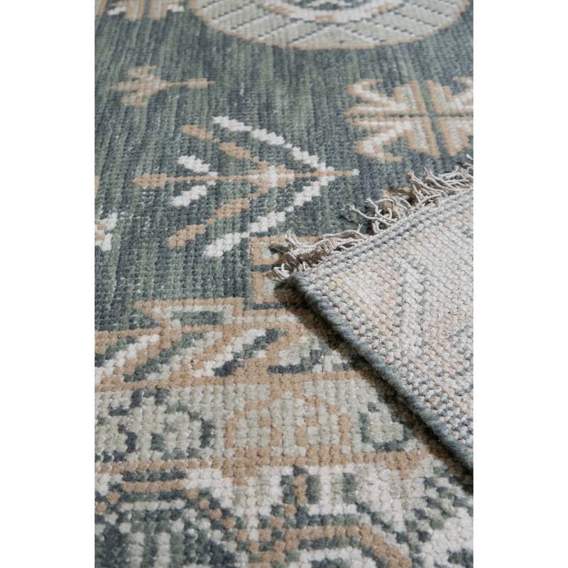 Home Décor Green Hand-Knotted Wool Khotan Rug by EORC | Luxurious Area Rug for Adding Timeless Elegance