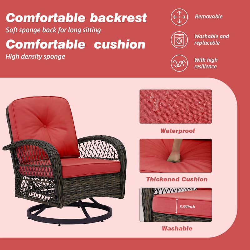 EROMMY Outdoor 3 Pieces Swivel Rocker Patio Chair Sets with Glass Table, All-Weather Wicker & Thickened Cushions for Backyard