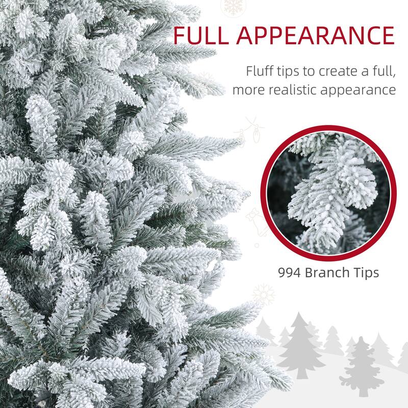 6FT Snow Flocked Christmas Tree, Easy Setup, Flame Retardant & Metal Stand