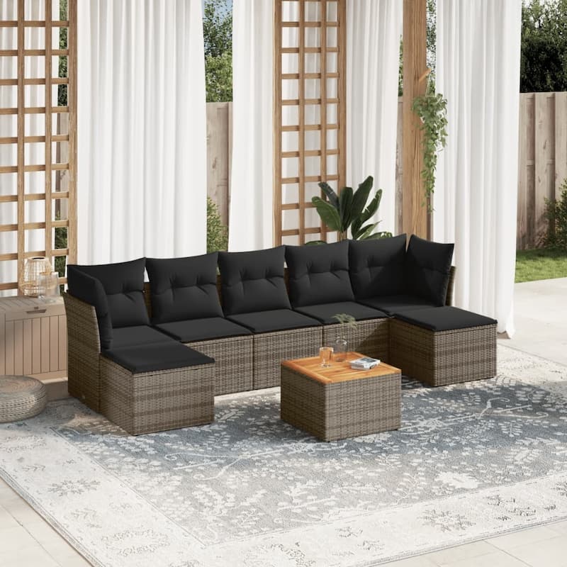vidaXL Patio Sofa Set with Cushions Outdoor Furniture 8 Piece Poly Rattan - 24.4 x 24.4 x 27.2 - Grey
