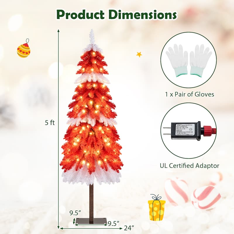 Gymax 5 FT Artificial Christmas Tree Pre-lit Xmas Trees w/ 301 Red &