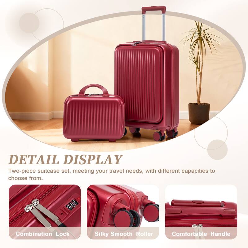 14"/20" 2 pcs/set in ABS Spinner Wheel Luggage, with Combination Lock and Front Opening Design, 14" Cosmetic Case