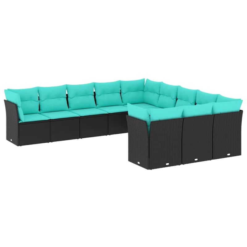 vidaXL 11 Piece Patio Sofa Set with Cushions Black Poly Rattan