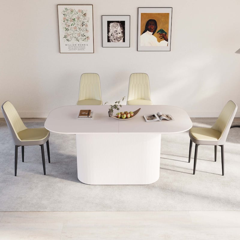 63 "medieval modern cream style MDF dining table and PU dining chair set 4. Assemble Desktop and metal leg dining chair set - Beige+Cream,Grey