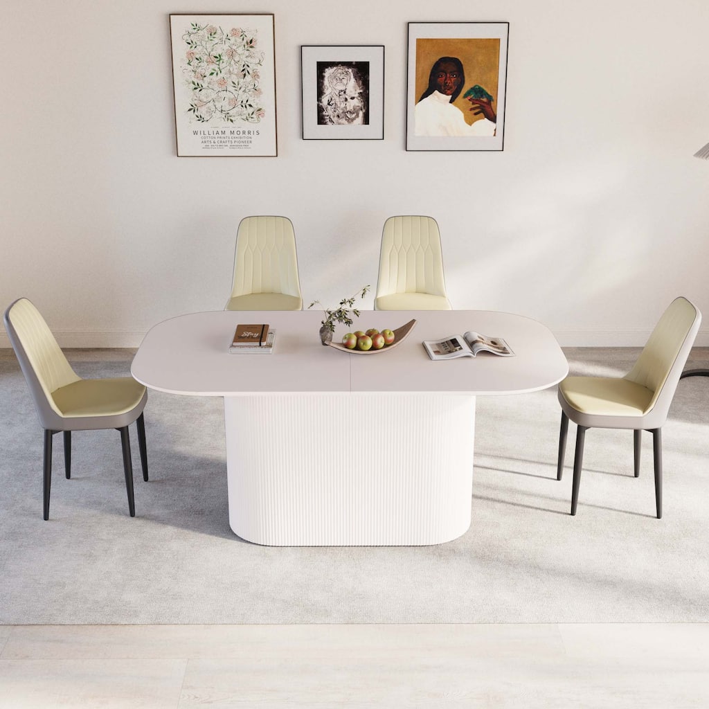 63 "medieval modern cream style MDF dining table and PU dining chair set 4. Assemble Desktop and metal leg dining chair set