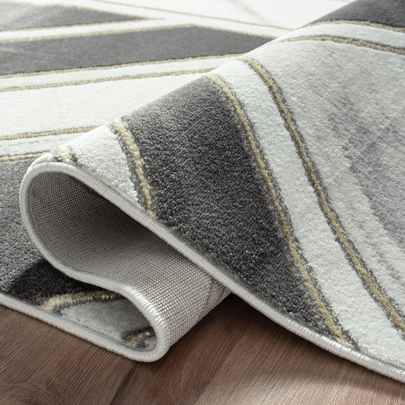 Abani Luna Contemporary Geometric White and Grey Indoor Area Rug