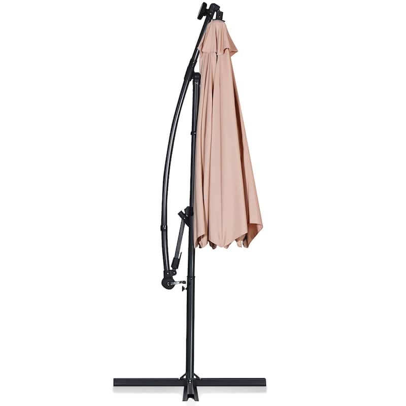 Costway 10FT Patio Offset Umbrella Solar Powered LED 360degrees