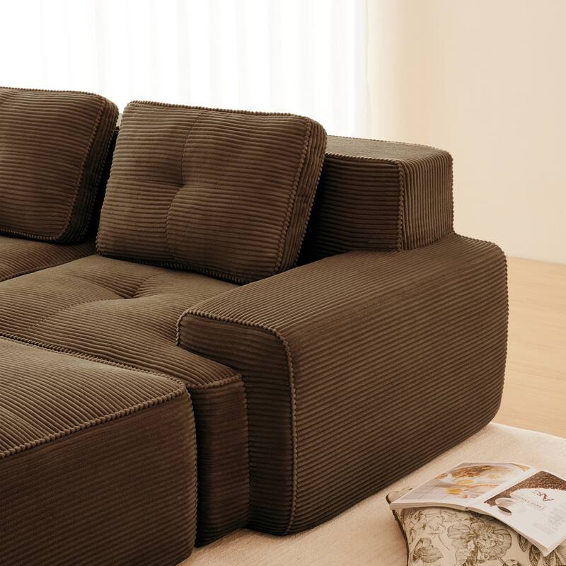 116.1" Corduroy Sectional Sofa with Movable Ottoman