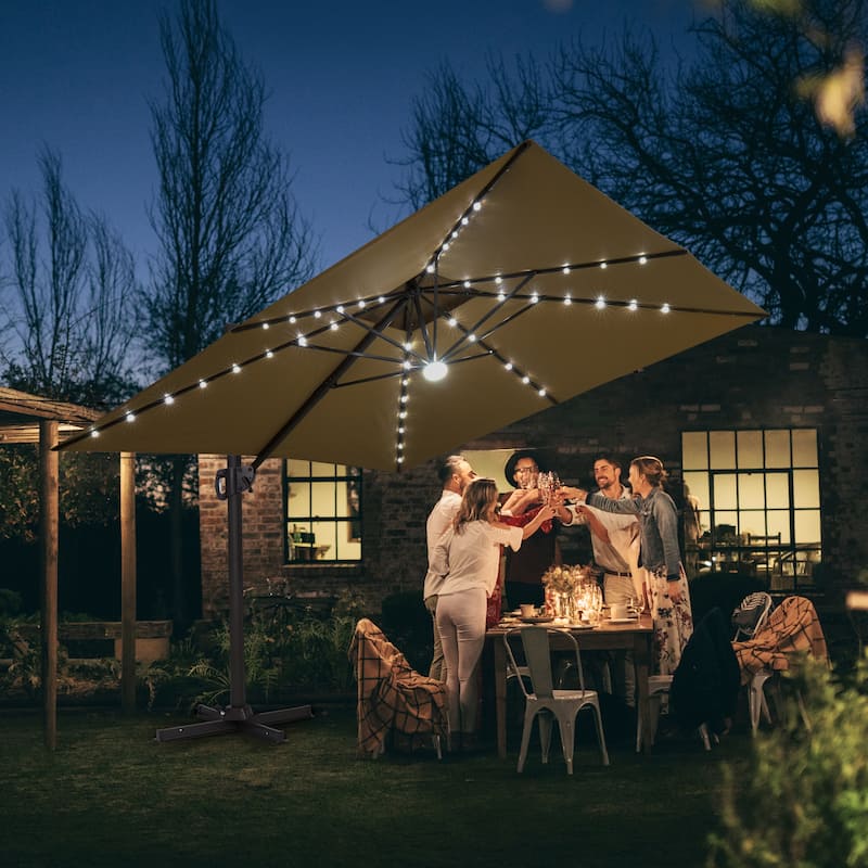 Pellebant 9x11FT Outdoor Dual Top Cantilever Patio Umbrella LED Light