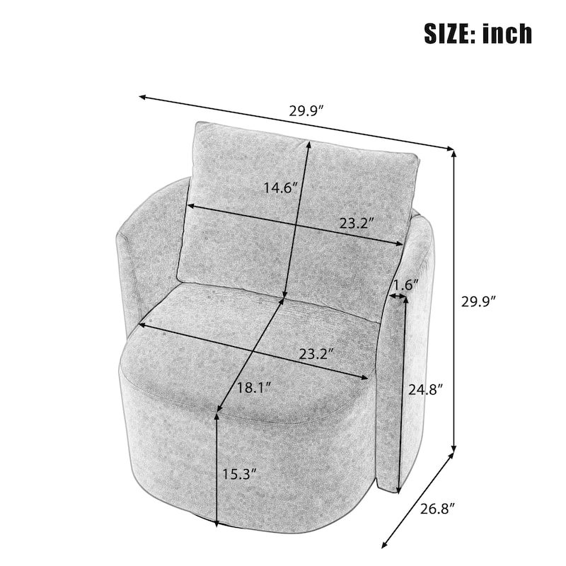 Swivel Chair for Living Room, 29.9" Accent Armchair with Removable Backrest Upholstered Swivel Sofa Chair for Office