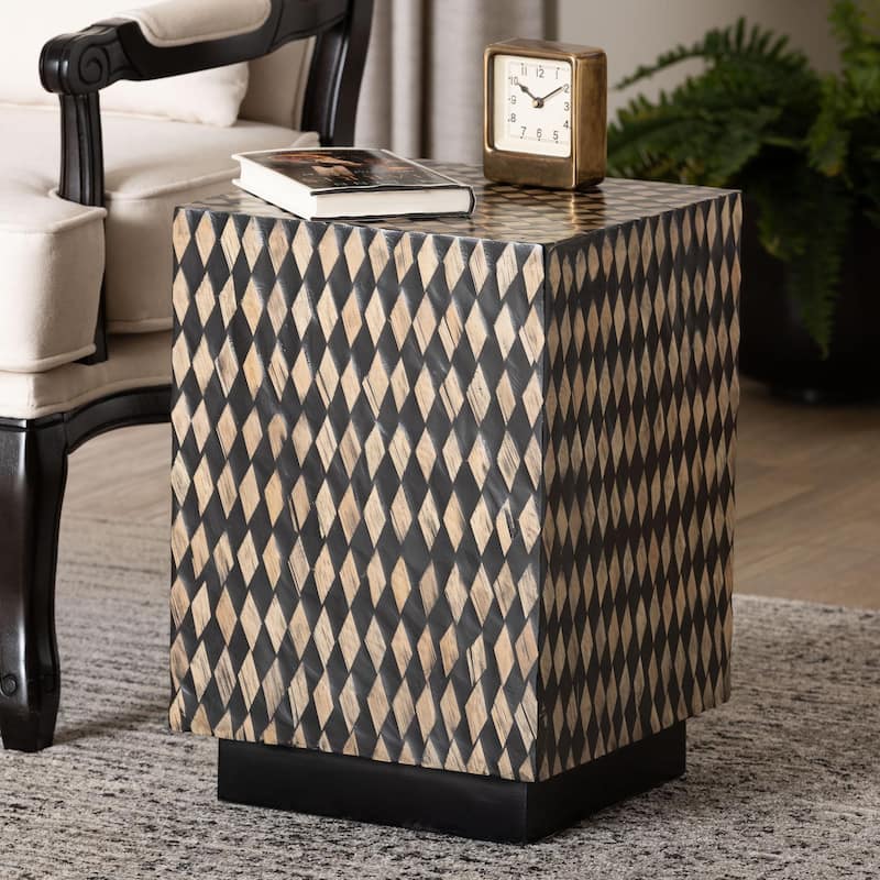 Paulo Decorative End Table with Bamboo Diamond Pattern - Modern Accent Side Table for Living Room or Bedroom