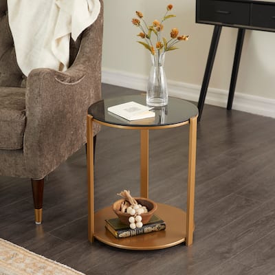 Bronze Metal Contemporary Accent Table with Shaded Glass Top