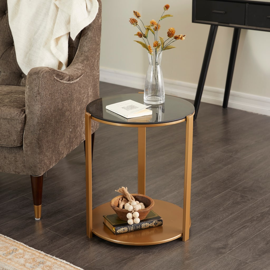 Bronze Metal Contemporary Accent Table with Shaded Glass Top