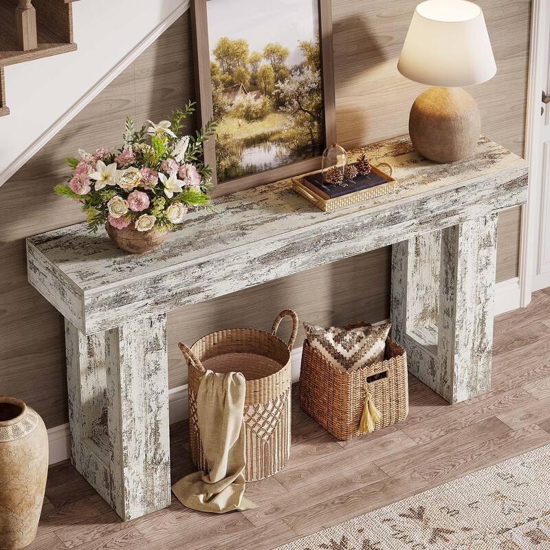 63-Inch Farmhouse Wooden Sofa Console Entryway Table for Living Room